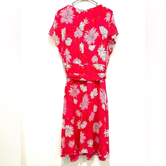 Talbots Plus Women Pink Floral Button Belted Lined Chrysanthemum Dress Size 20W - Picture 4 of 8